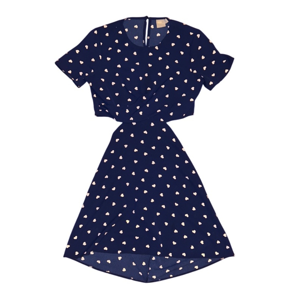 ASOS Navy Heart Pattern Open Back Mini Tea Dress - Size 6 - Picture 3 of 16